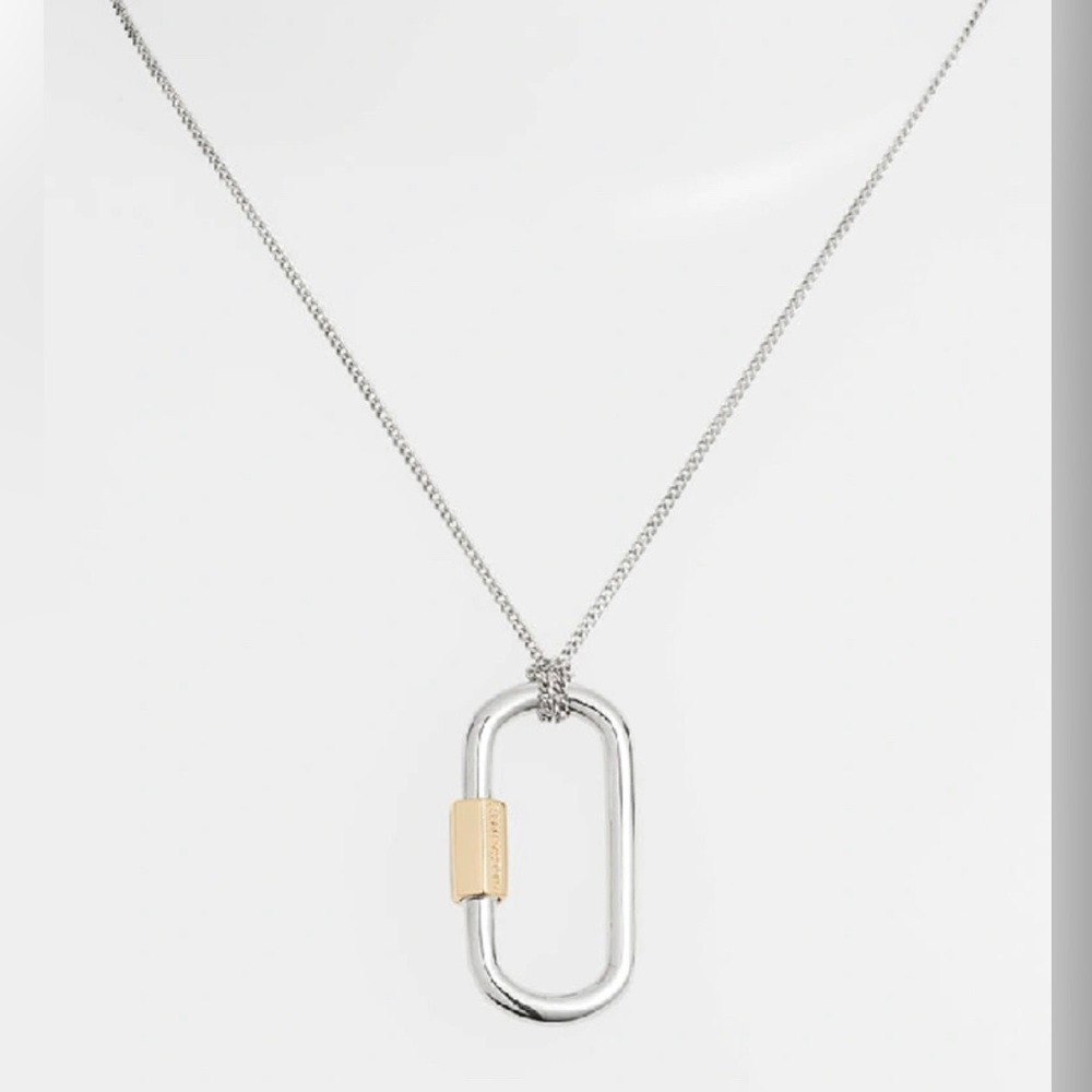 All Saints Carabiner Pendant Necklace Silver with Gold